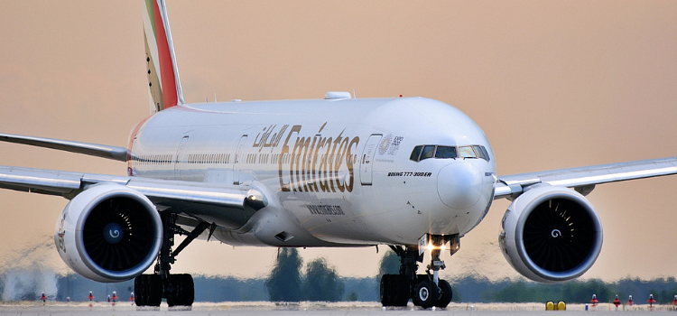 Emirates airplane on the runway